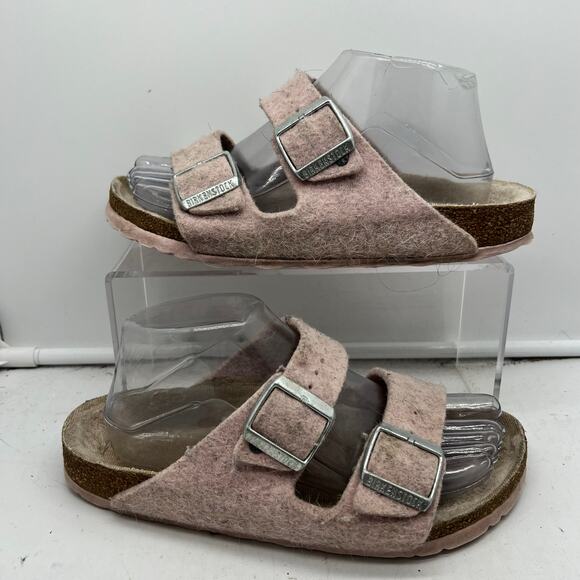 Birkenstock Sandals Womens 38 US 7 Arizona Pink Wool Felt Fleece Slides - Picture 1 of 8